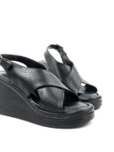 Basskan Siyah Vende Yüksek Topuk Platform Ortopedik Taban Sandalet - 3