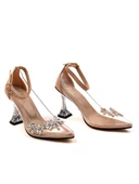 Basskan Kadın Nut Fern Baretli Kadeh Şampanya Topuk Yaprak Taşlı 10 cm Şeffaf Topuk Ayakkabı thumbnail 3