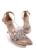 Basskan Kadın Nut Belpe Şeffaf Topuk 10cm Arkası Kapalı Bilekten Bağlama Yaprak Taşlı Ayakkabı - 3