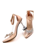 Basskan Kadın Nut Fern Baretli Kadeh Şampanya Topuk Yaprak Taşlı 10 cm Şeffaf Topuk Ayakkabı thumbnail 1