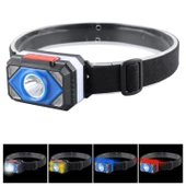 HY-003 Kafa Feneri Şarjlı Cob Led Sarı Mavi Kırmızı Işık - 1