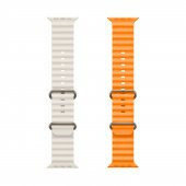 ScHitec 2 Adet 42-49mm Yeni Nesil Apple Uyumlu Akıllı Saat Kordonu Silikon Beyaz ve Turuncu - 1