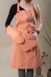 Vivamaison Pamuk Turuncu Aşçı, Garson, Mutfak Önlüğü, Isıya Dayanıklı Fırın Eldiveni ve Tutacak Seti - 1