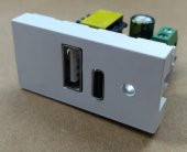 22.5x45 5 Volt 2 Amper USB+Type-C İkili Şarj Modülü - Beyaz - 1