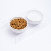 Akrilik, Pleksi Seramik Kase İkili Kedi Ve Mini Irk Köpek-Evcil Hayvan Mama Ve Su Kabı- Şeffaf - 2