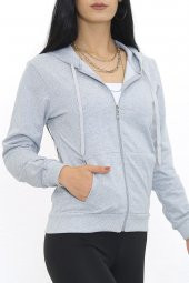 Kapşonlu Fermuarlı Sweat Gri - 3001.275. - 3