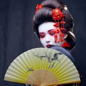 Japon Bambu Kumaş Yelpaze Çanta Boy Stant Hediyeli No.14 - 4