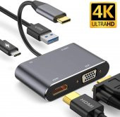 Technow CF02 Macbook Uyumlu Type-C™ To 4K Ultra Hd 1080p Hdmı/ Vga/ Pd Şarj/ USB 3.0 4IN1 Çevirici - 1