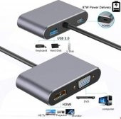 Technow CF02 Macbook Uyumlu Type-C™ To 4K Ultra Hd 1080p Hdmı/ Vga/ Pd Şarj/ USB 3.0 4IN1 Çevirici - 2