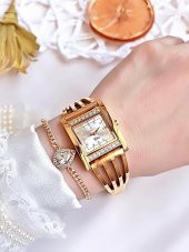 RVL-1847-F Revello Kaburga serisi Altın Kaplama Kararmaz Swarovski Taşlı 3Atm Su Geçirmez+Bileklik - 3