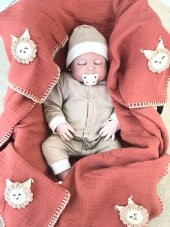 Multi Müslin Dört Kenarı Amigurili Figürlü Bebek Battaniyesi Kiremit - 1
