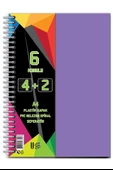 4+2 Ayraçlı Defter 6 Konulu 150 Yaprak 1 Adet 4 Kareli 2 Çizgili Spralli Plastik Kapak Seperatörlü - 8