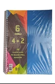 4+2 Ayraçlı Defter 6 Konulu 150 Yaprak 1 Adet 4 Kareli 2 Çizgili Spralli Plastik Kapak Seperatörlü - 2