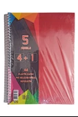 4+1 Ayraçlı Defter 5 Konulu 125 Yaprak 1 Adet 4 Kareli 1 Çizgili Spralli Plastik Kapak Seperatörlü - 1