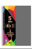 4+1 Ayraçlı Defter 5 Konulu 125 Yaprak 1 Adet 4 Kareli 1 Çizgili Spralli Plastik Kapak Seperatörlü - 9