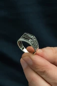 2 Sıra Siyah Baget Taşlı 925 Gümüş Erkek Yüzük thumbnail 7