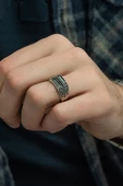 2 Sıra Siyah Baget Taşlı 925 Gümüş Erkek Yüzük thumbnail 1
