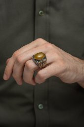 Sarı Akik Taşlı 925 Gümüş Erkek Yüzük thumbnail 5