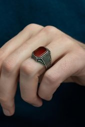 Akik Taşlı Hasır Model 925 Gümüş Erkek Yüzük thumbnail 1