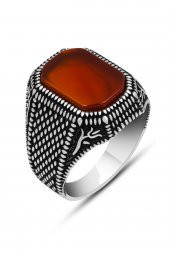 Akik Taşlı Hasır Model 925 Gümüş Erkek Yüzük thumbnail 2