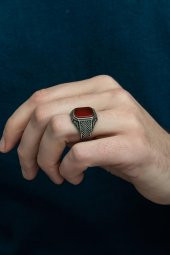 Akik Taşlı Hasır Model 925 Gümüş Erkek Yüzük thumbnail 5