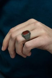 Akik Taşlı Hasır Model 925 Gümüş Erkek Yüzük thumbnail 6