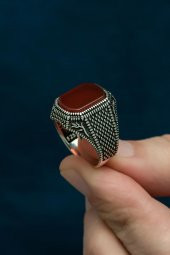 Akik Taşlı Hasır Model 925 Gümüş Erkek Yüzük thumbnail 8