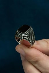 Siyah Oniks Taşlı Hasır Model 925 Gümüş Erkek Yüzük thumbnail 8