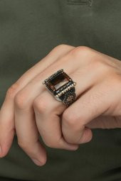 Kare Zultanit Taşlı 925 Gümüş Erkek Yüzük - 1