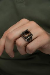 Kare Zultanit Taşlı 925 Gümüş Erkek Yüzük - 3