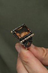 Kare Zultanit Taşlı 925 Gümüş Erkek Yüzük - 6