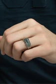 2 Sıra Siyah Baget Taşlı 925 Gümüş Erkek Yüzük thumbnail 3