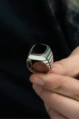 Siyah Oniks Taşlı Çizgili 925 Gümüş Erkek Yüzük thumbnail 7