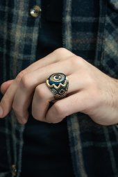 Mavi Ayyıldız Desenli Kehribar Taşlı 925 Gümüş Erkek Yüzük thumbnail 5