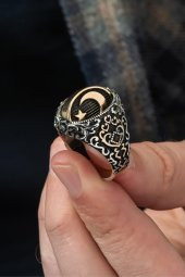 Çift Taraflı Ayyıldız OniksTaşlı 925 Gümüş Erkek Yüzük thumbnail 1