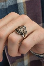 Ayyıldız Kırmızı Taşlı 925 Gümüş Erkek Yüzük thumbnail 1