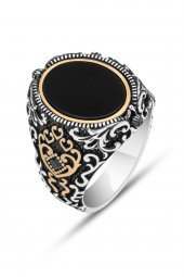 Çift Taraflı Ayyıldız OniksTaşlı 925 Gümüş Erkek Yüzük thumbnail 3