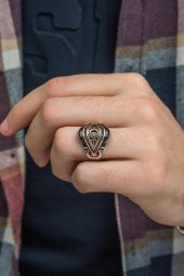 Ayyıldız Kırmızı Taşlı 925 Gümüş Erkek Yüzük thumbnail 7