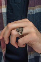 Ayyıldız Kırmızı Taşlı 925 Gümüş Erkek Yüzük thumbnail 8