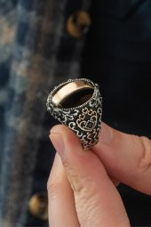 Çift Taraflı Ayyıldız OniksTaşlı 925 Gümüş Erkek Yüzük thumbnail 6