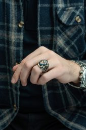 Mavi Ayyıldız Desenli Kehribar Taşlı 925 Gümüş Erkek Yüzük thumbnail 4