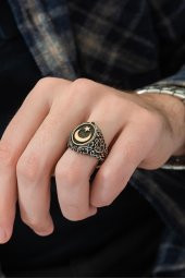 Çift Taraflı Ayyıldız OniksTaşlı 925 Gümüş Erkek Yüzük thumbnail 10