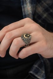 Çift Taraflı Ayyıldız OniksTaşlı 925 Gümüş Erkek Yüzük thumbnail 12