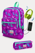 Coral High Kids Koyu Pembe Su Yeşili Peri Desenli USB'li 2'li Okul Çanta Seti - Kız Çocuk - 1