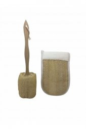 Ahşap Saplı Doğal Kabak Lifi Çift Taraflı Kabak Lif Bora Lif Duş - 1