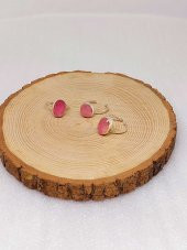 Pembe Kuvars Taşı Ayarlanabilir Gümüş Yüzük (Canlı Renk) - 1