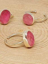 Pembe Kuvars Taşı Ayarlanabilir Gümüş Yüzük (Canlı Renk) - 2