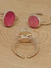 Pembe Kuvars Taşı Ayarlanabilir Gümüş Yüzük (Canlı Renk) - 3