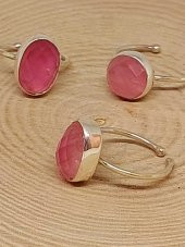 Pembe Kuvars Taşı Ayarlanabilir Gümüş Yüzük (Canlı Renk) - 4