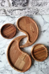 Çerezlik Sunum Tabağı 4 Parça Set Kahvaltılık Kayın - 2